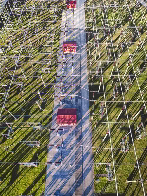 Preview: Top down view of electrical wires running around at the electrical substation