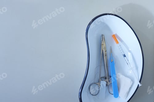 Preview: surgeon's instruments close-up, top view
