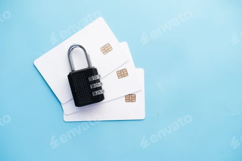 Preview: padlock on credit card, Internet data privacy information security concept