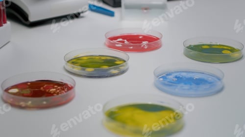 Preview: Close up of laboratory petri dish with biological liquid