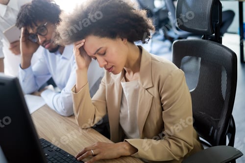 Preview: Business, people, fail concept - business people with laptop computer and papers working in office