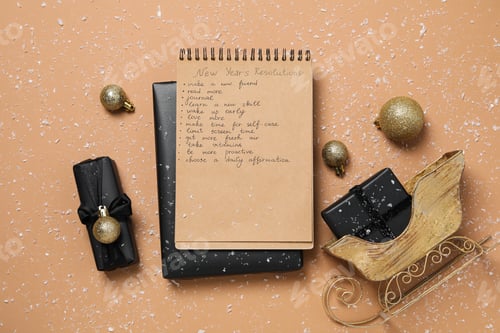 Preview: Concept of New Year Resolutions list, new year goals, top view