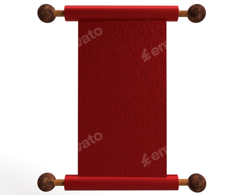 Red Scroll on White Background with Wooden Accents