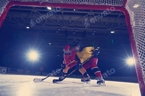 Preview: teen ice hockey sport players in action