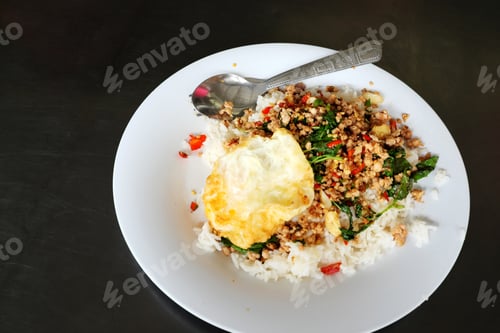 Preview: Rice Topped With Stir Fried Minced Pork And Basil