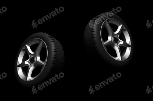 Preview: wheels of car on black background