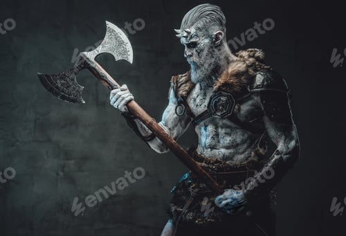 Preview: Eternal king of the dead with two handed axe in dark background