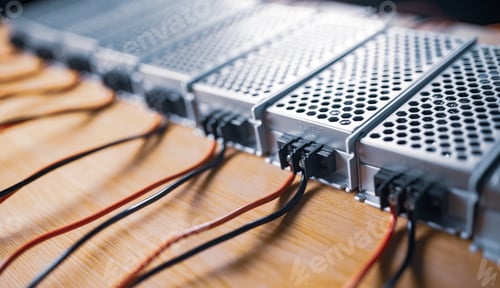 Preview: Close up of the metal mesh cases of power supply