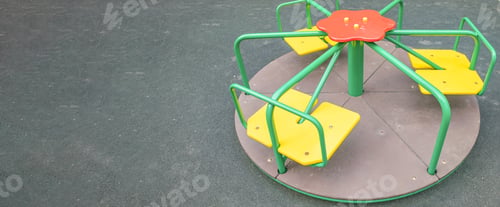 Preview: Multi-colored steel round carousel on the playground, a copy of the space on the left