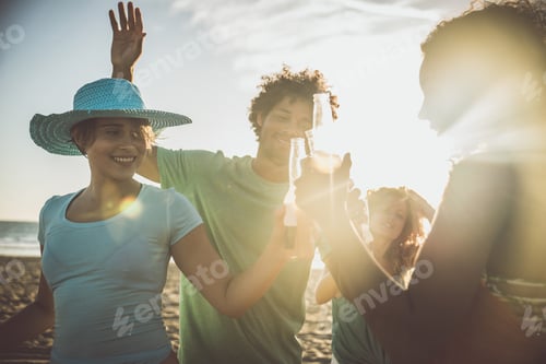 Preview: Group of friends having fun on the seashore