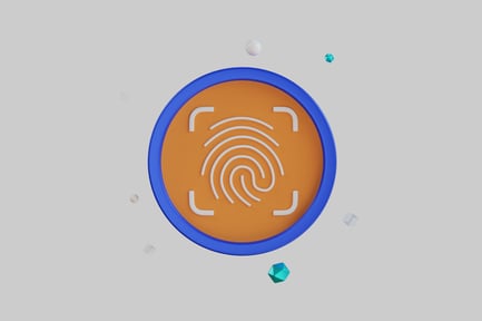 Circular object with blue border, orange center, and white fingerprint icon.