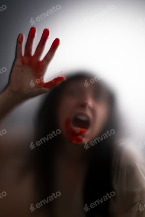 Preview: Shadowy figure behind glass - horror background