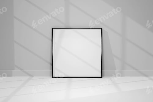 Preview: 3d Mockup black frame photo on wall with shadows. Design prints poster, blank, painting image.