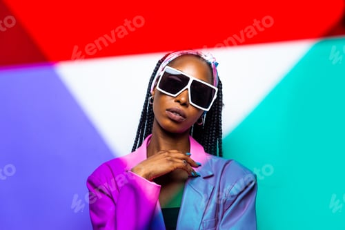 Preview: Beautiful afro woman with pigtails and stylish clothes