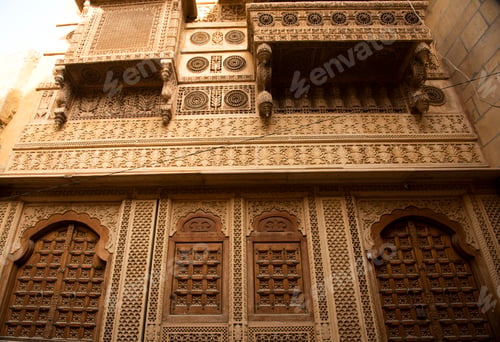 Preview: The beautiful historical building made of golden limestone in Jaisalmer, Rajasthan, India