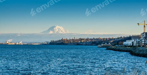 Preview: A View Of The Port Of Tacoma And Mount Rainier From Ruston, Washington.