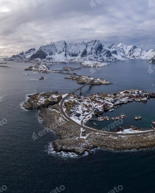 Preview: Hamnoy Village and Mountains in Winter. Lofoten