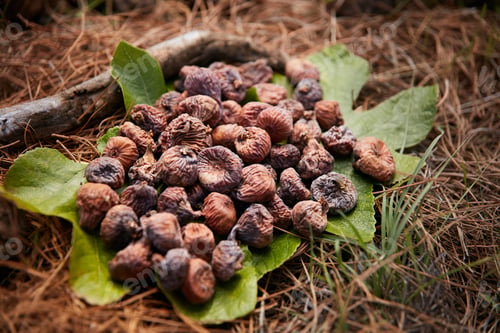 Preview: Heap of dried figs on leaf
