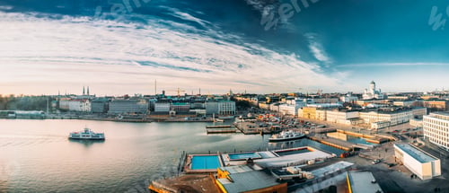 Preview: Helsinki, Finland. Panoramic Aerial View Of Market Square, Stree