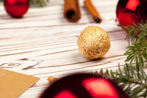 Preview: Close up shot of a Christmas decor details on wooden board
