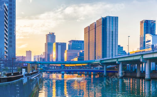 Preview: Dojima River and Buildings in Business District, Osaka, Japan