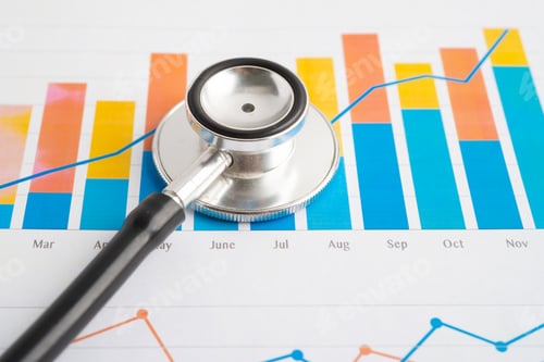 Preview: Stethoscope on spreadsheet and graph paper, Finance, Account, Statistics, Investment, Analytic