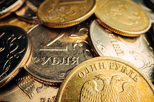 Preview: Russian rouble coin on dark background close up