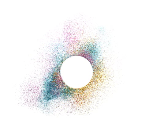 Preview: Sparkling colorful glitter on white background, top view
