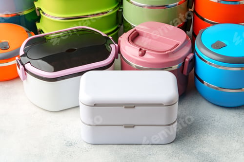 Preview: Many plastic food containers in a shop for background