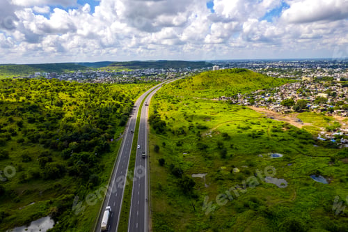 Preview: Aerial view of traffic on highway, India.