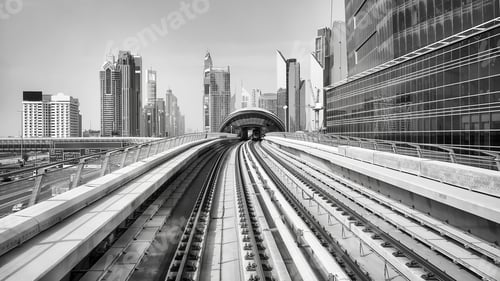 Preview: Black and white picture of Dubai city, UAE.
