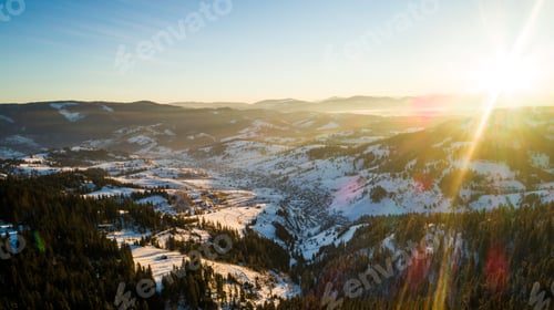 Preview: Aerial view beautiful landscape of winter hills