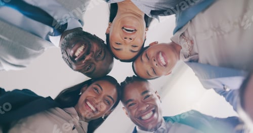 Preview: Business people, teamwork or portrait of faces in circle for collaboration, synergy or global equal