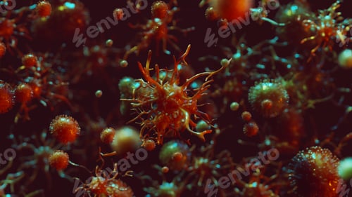 Preview: Coronavirus, bacteria or virus cell in close up in the blood stream