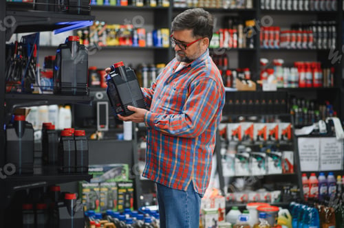 Preview: Customer choosing motor oil in auto parts store
