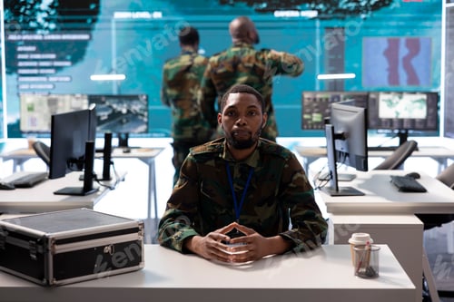 Preview: Military crew member participating in a secure online videocall connection