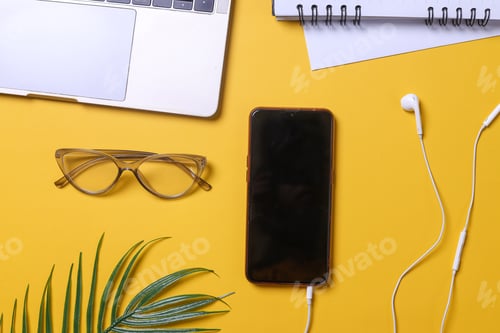 Preview: Place it - creative workspace composition on yellow background