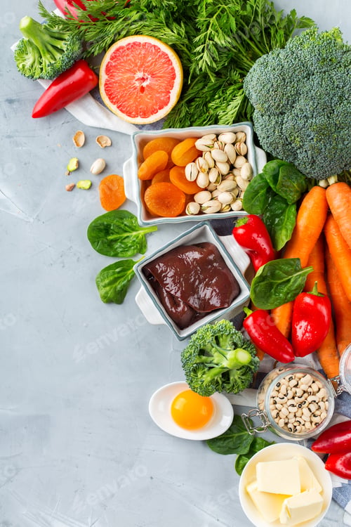 Preview: Balanced clean eating nutrition, food rich in vitamin a