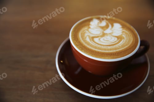 Preview: Latte Hot Coffee On Wood Background