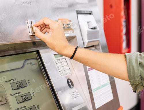 Preview: Crop woman paying for ticket on station