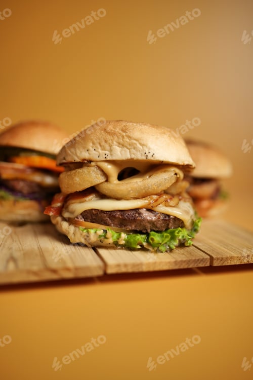 Preview: tasty beef sandwich in yellow background