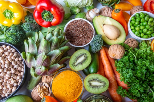 Preview: Healthy diet vegetables background. Clean and detox eating.