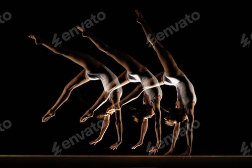 Preview: multiple images of gymnast on beam
