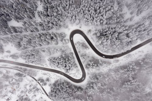 Preview: Drone view at mountain road at winter