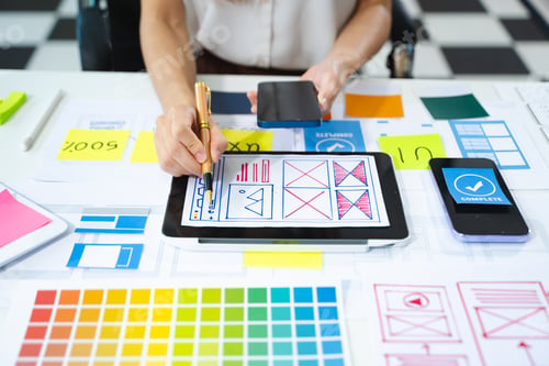 Preview: UX graphic designer planning application process development prototype wireframe