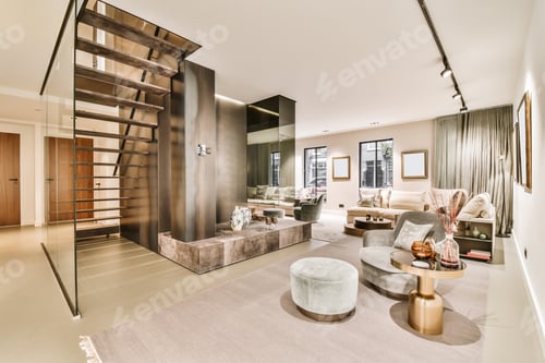 Preview: Attractive living room with beige sofa