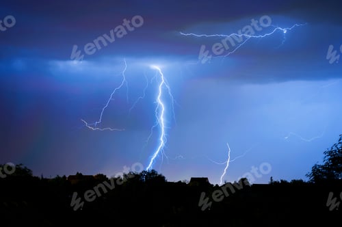 Preview: Number of Lightnings in Dark, Stormy Night, Summer Storm