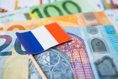 Preview: Italy Flag on EU banknote background, Business and finance concept.