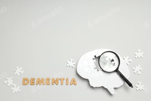 Preview: Puzzle brain with missing elements with a lens
