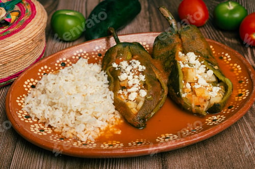 Preview: Stuffed peppers, typical mexican food. Food to celebrate Cinco de Mayo.